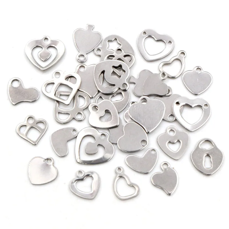 50pcs/lot No Fade Charms 316 Stainless Steel Solid lovely heart Charms handmade Craft pendant Jewelry making,DIY for necklace