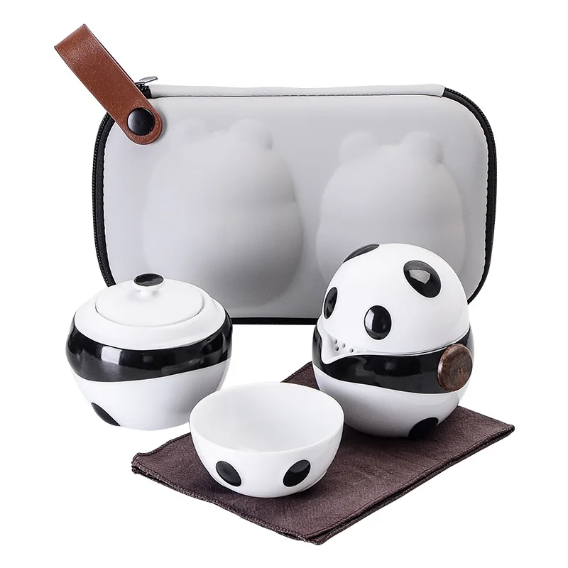 Ceramic Panda Teapots with 2 Cups A Tea Sets Portable Travel Office Chinese Tea Set Mini Carrying Bag Filter Tea Cup Fine Gift