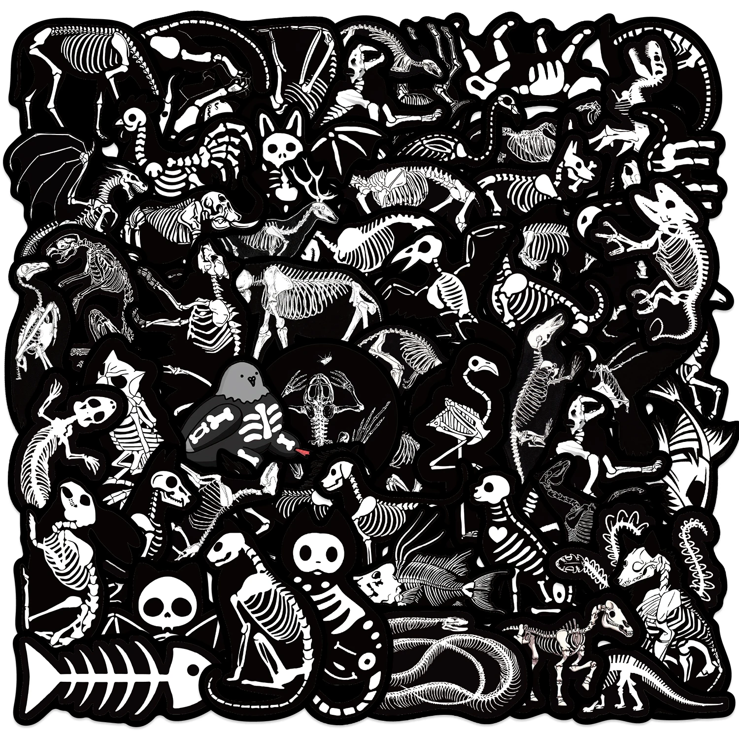 56pcs Animal Skeleton Stickers For Suitcase Laptop Phone Scrapbooking Materiales DIY Sticker Vintage Black Border