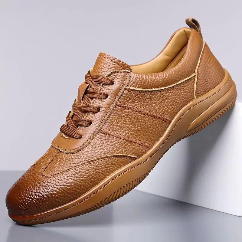 

Men New Real Leather Big Size Casual Shoes Spring Autumn New Soft Sole Non Slip Low Top Round Toe Lace Up Driving Shoes