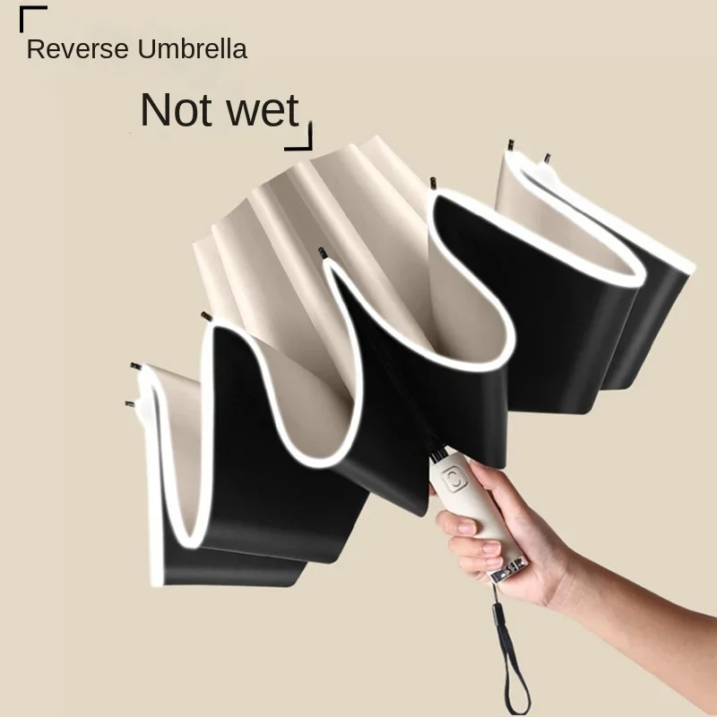 Men Women Umbrella Fully Automatic Reverse Folding Umbrella with Windproof Reflective Stripe UV Umbrellas