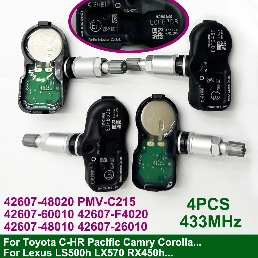

4PCS Tire Pressure Monitor Sensor PMV-C215 42607-48020 42607-60010 For Lexus Toyota Camry C-HR Land Cruiser 433MHZ TPMS PMVC215