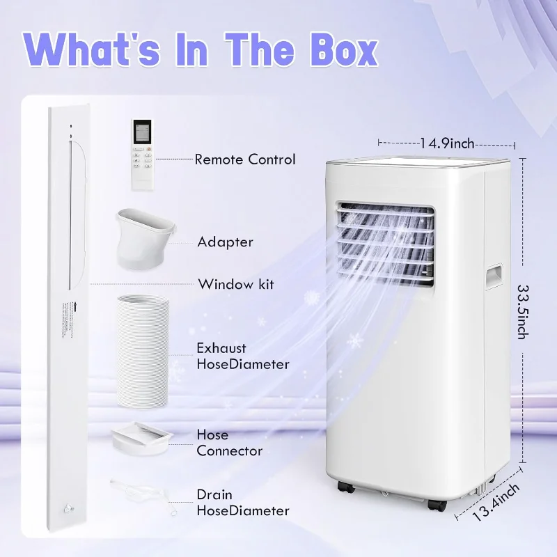 مكيف هواء محمول 8500 وحدة حرارية بريطانية 3 في 1 مع وحدة تيار متردد ومزيل الرطوبة مع جهاز تحكم عن بعد LED حتى 450 قدم مربع.