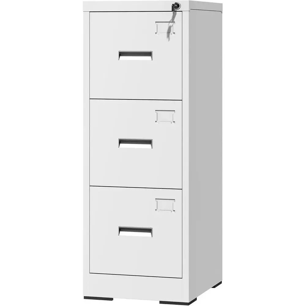 

3-Drawer Metal File Cabinet with Lock and Card Slot, Home and Office Use, Hanging Legal Letter Size Files, Assembly Required, Wh