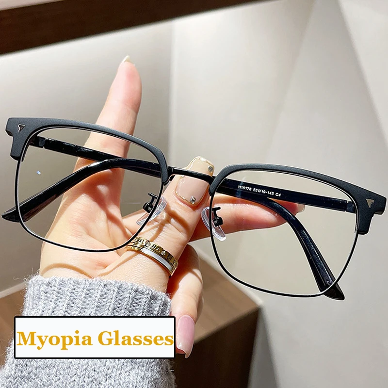 

Square Half Frame Men Myopia Glasses Unisex Women Student Computer Near Sight Eyeglasses Finished Optical Minus Eyewear Diopter