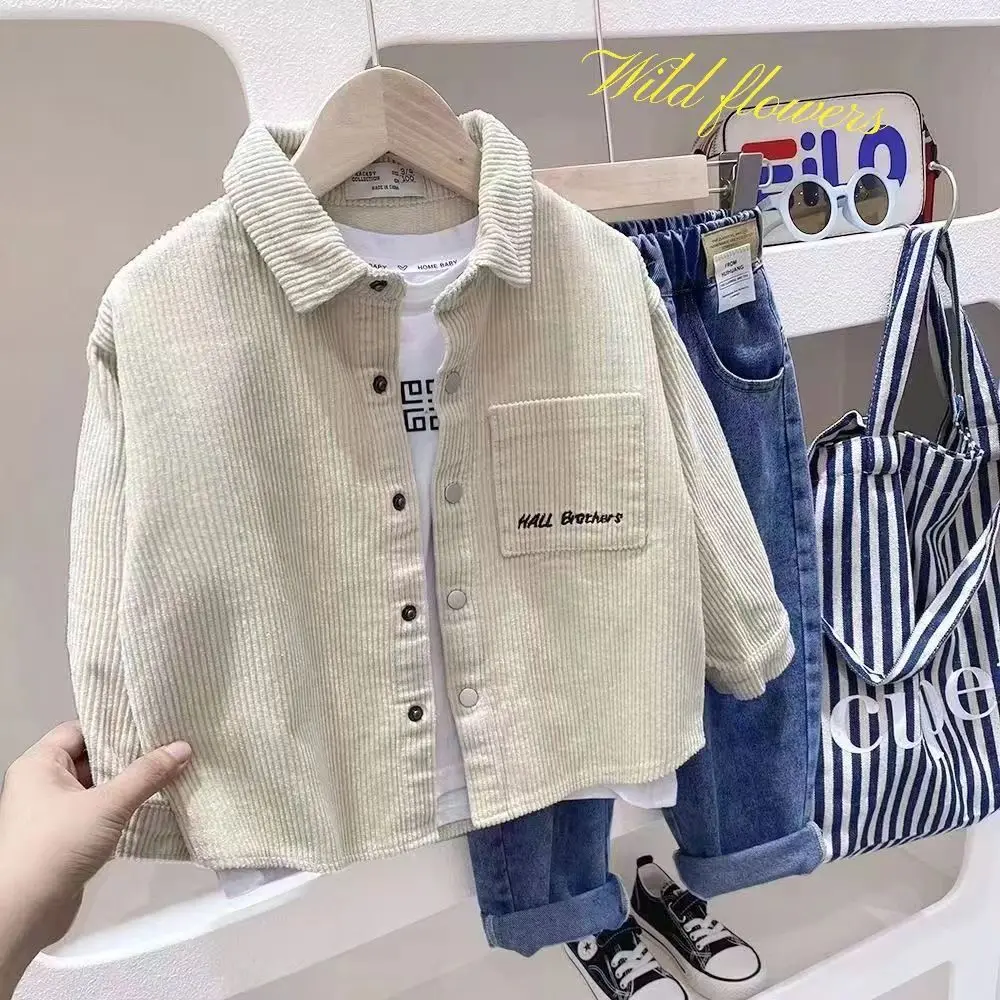 

Children Boys Corduroy Outerwear Spring Autumn Boys Coats New Single Breasted Letter Print Kid Boys Jacket Students