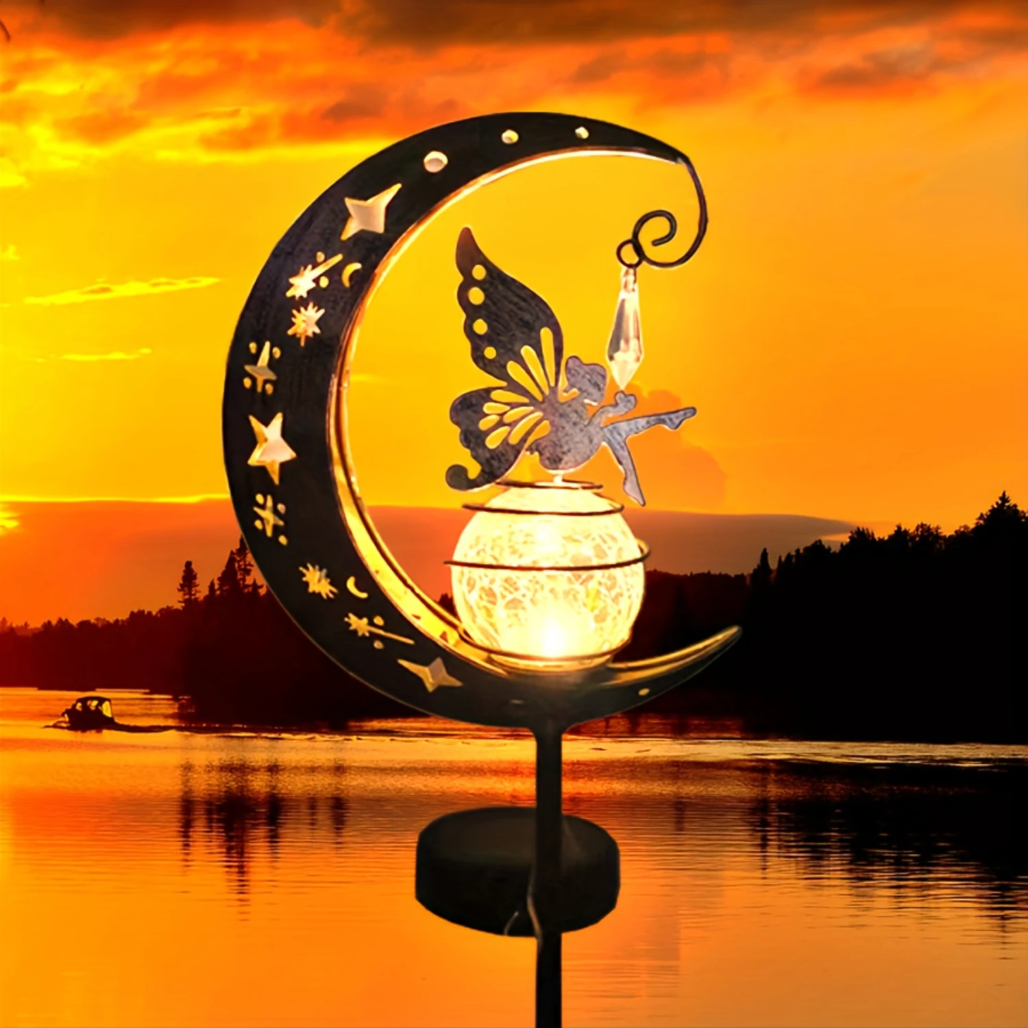 Exquisite Solar-Powered  Fairy Lawn Light - Delicate Elf-Inspired Metal Stake-Mounted Yard Decor with Fantasy Style Pathway Illu