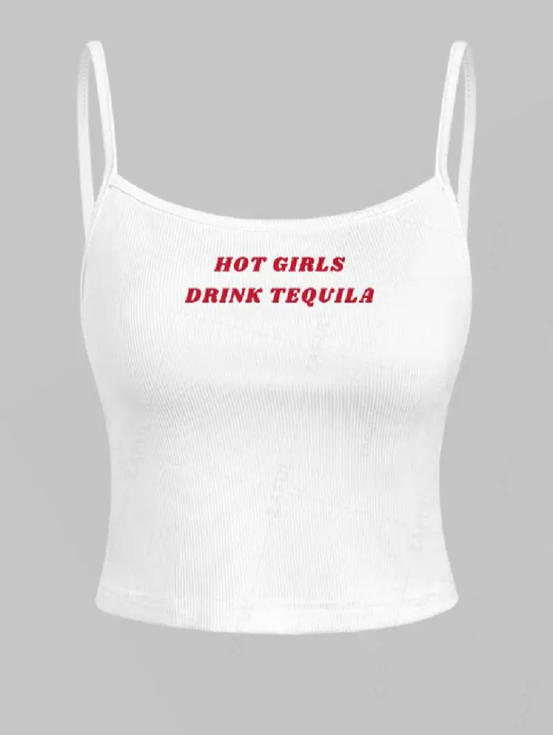 

ZAFUL женская модная повседневная майка на бретельках с буквенным узором в рубчик, майка на бретельках