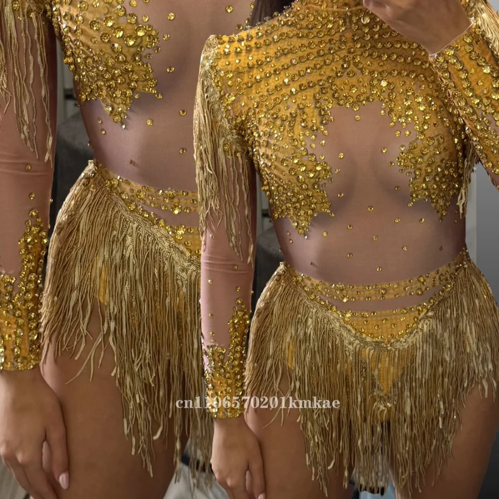 Frauen Sparkly Strass Pailletten Quaste Stretch Bodys Neue Ankunft Geburtstag Party Nachtclub Dj Bühne Leistung Kostüm Kleid