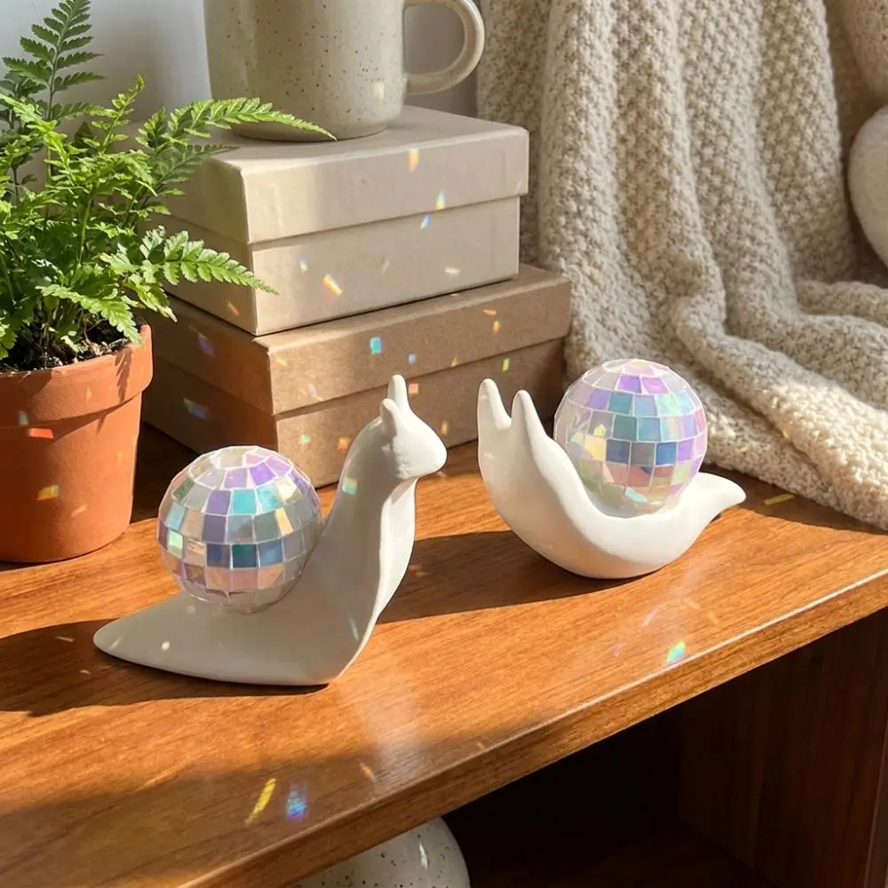 Miniature Snail Disco Ball Sun Catcher Retro Style Animal Figurines Mirror Ball Light Refraction Snail Sculpture Light Spot
