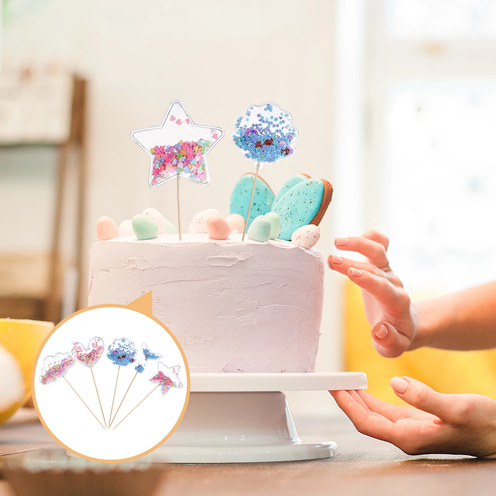 

5pcs Star Heart Shaped Topper For Dessert Fruit Decoration Party Birthday Celebration Party Cake Decoration Cake Topper Ornament