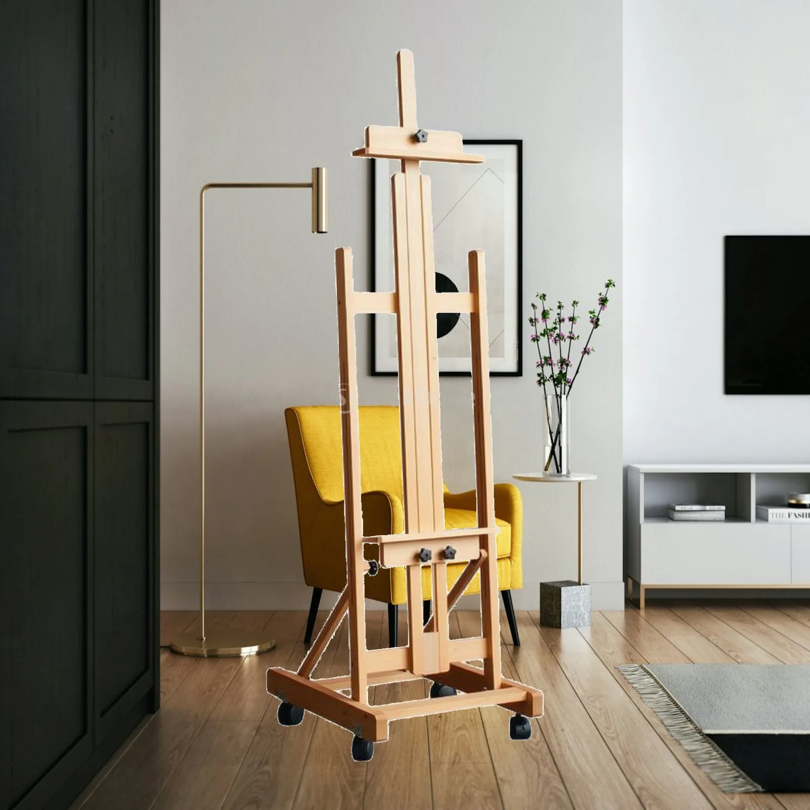 Rolling Wood Easel Caster Wheels Rolling Easel Fits Large Canvas