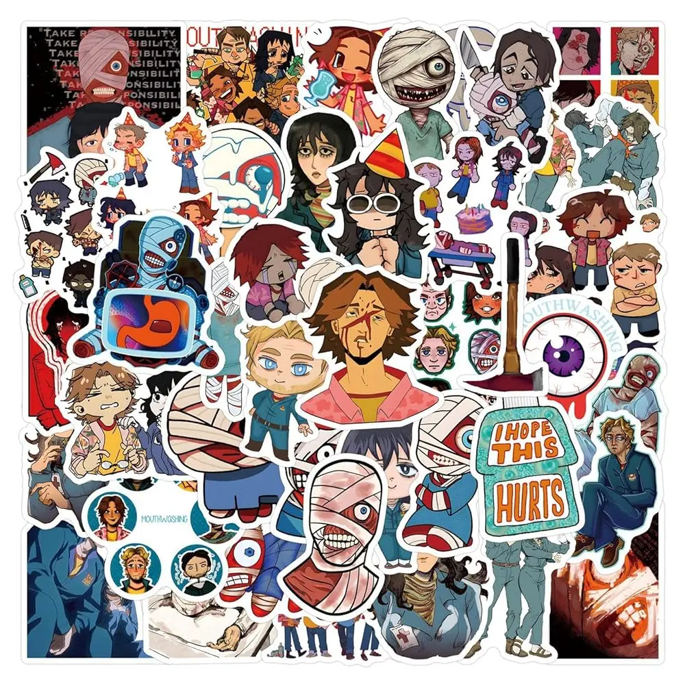 55pcs Mouthwash Stickers Cool Horror Cartoon Game Stickers for Adult Laptops,Funny Vinyl Waterproof Graffiti Decals for Teens