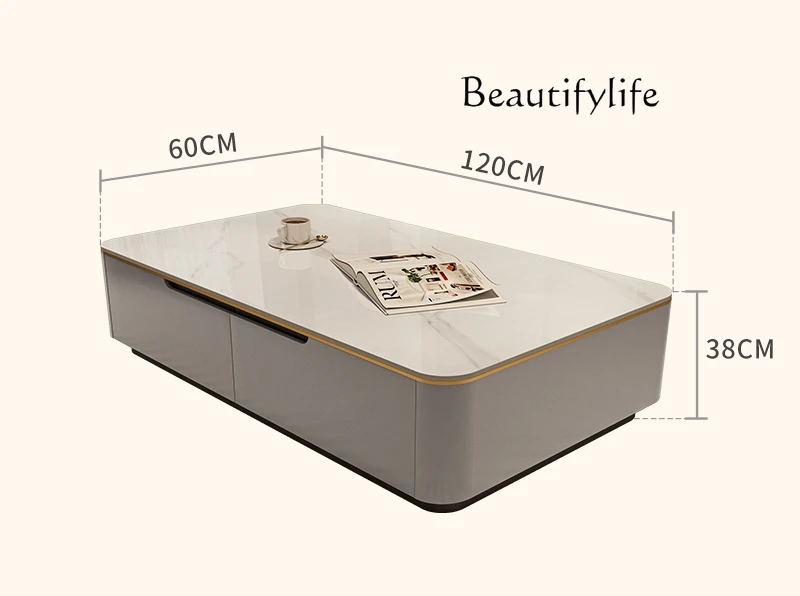 

Minimalist rectangular rock slab coffee table living room home Italian light luxury high sense simple and modern