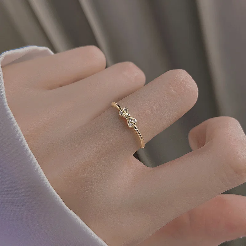 ENSHIR Silver Color Bowknot Zircon Open Ring For Women Simple Elegant Korean Wedding Jewelry Gifts Wholesale
