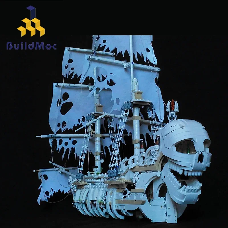 

BuildMoc Pirate Boat Skull's Eye Schooner Ship Building Blocks Set Terrible Skeleton Sailboat Bricks Model Toy For Children Gift