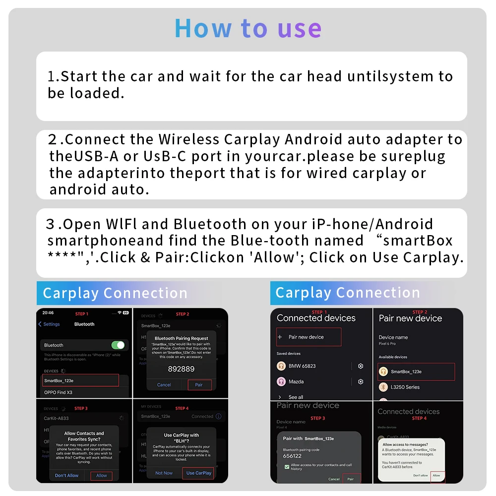 محول BYLITU Mini U3 اللاسلكي: صغير كافي، سلكي CarPlay/Android Auto إلى لاسلكي، التوصيل والتشغيل، بدون بطاريات، قابلية التكيف واسعة.
