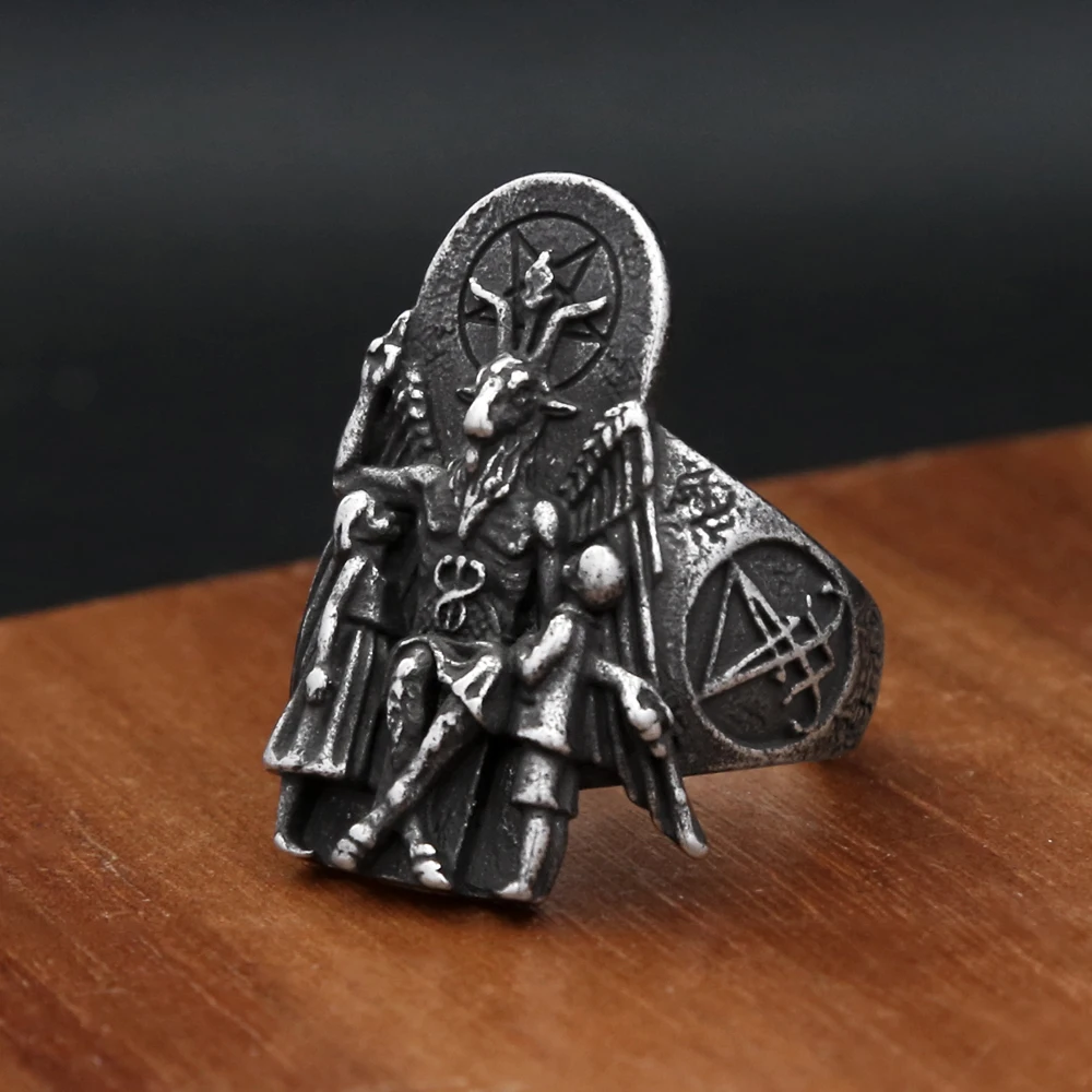 Vintage Stainless Steel Lucifer Seal of Satan Signet Rings Fashion Punk Anubis Ring For Men Gothic Biker Jewelry Gifts Wholesale