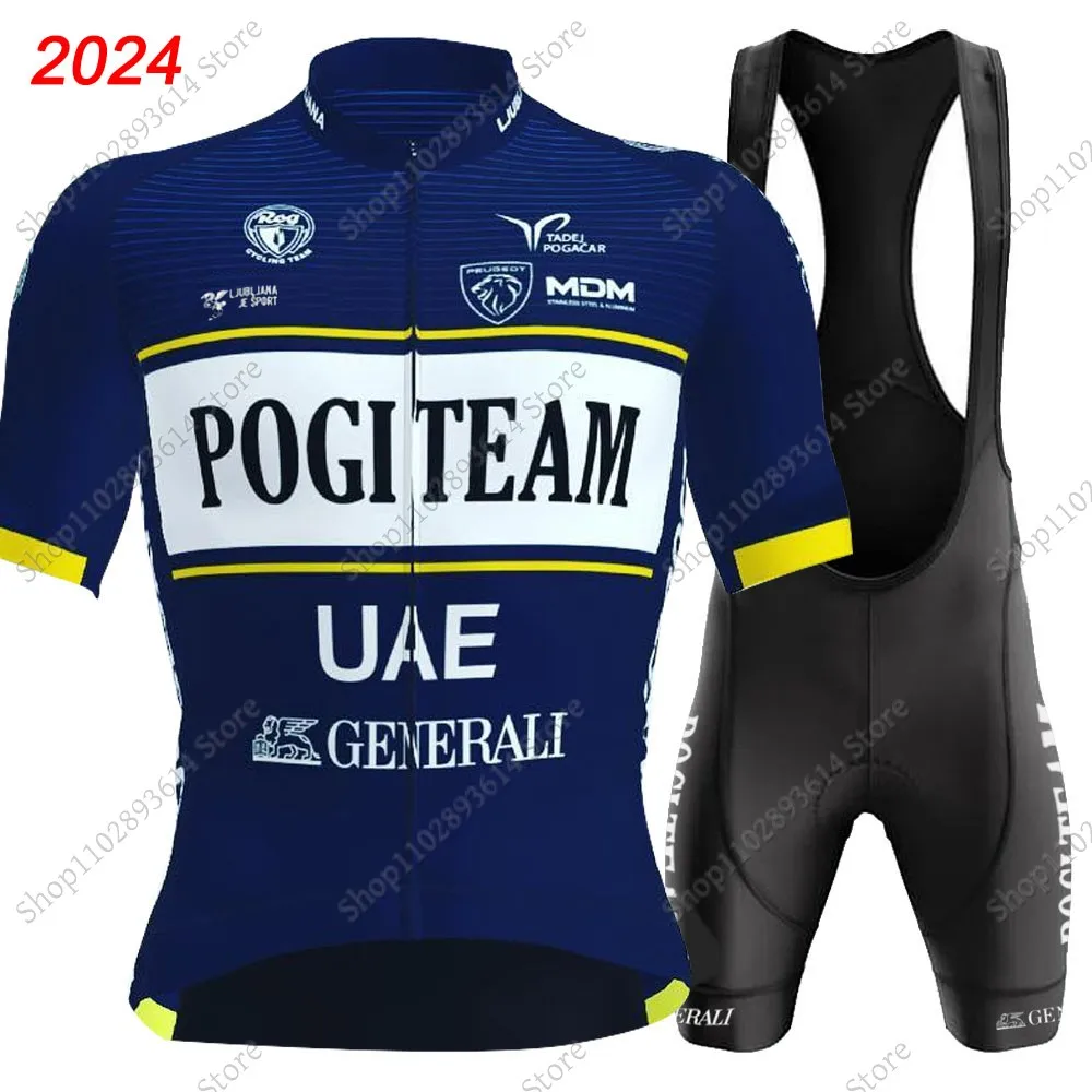 Pogi Team UAE 2024 Cycling Jersey Set Summer Mens Short Sleeve Clothing Road Bike Suit Bicycle Shirt Bib Shorts Maillot