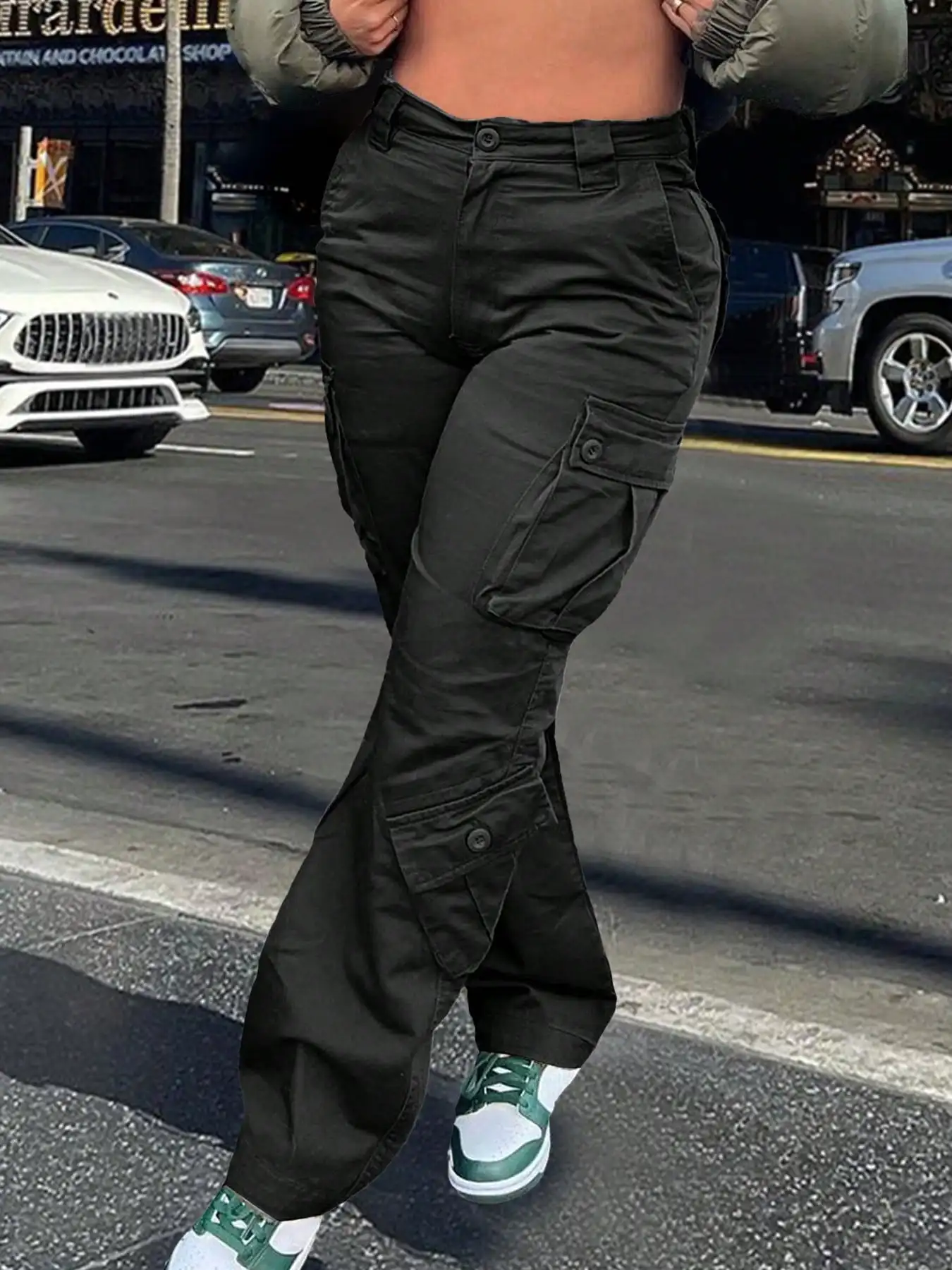 

Christmas/New Year Gift Women's High-Waisted Cargo Pants - Baggy Y2K Streetwear with Straight/Wide Leg & Pockets (Warm Thermal)