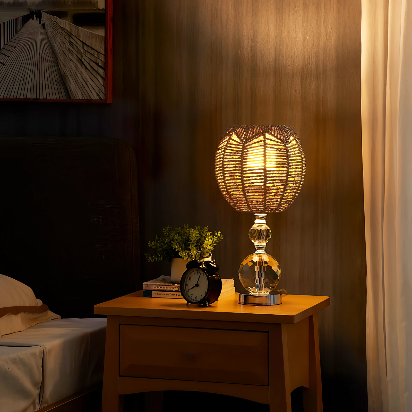 

Woven Imitation Rattan Chandelier Lamp Shade Bohemia Style Jute Hemp Rope Decorative Lighting Modern Bedroom Warmer Elegant