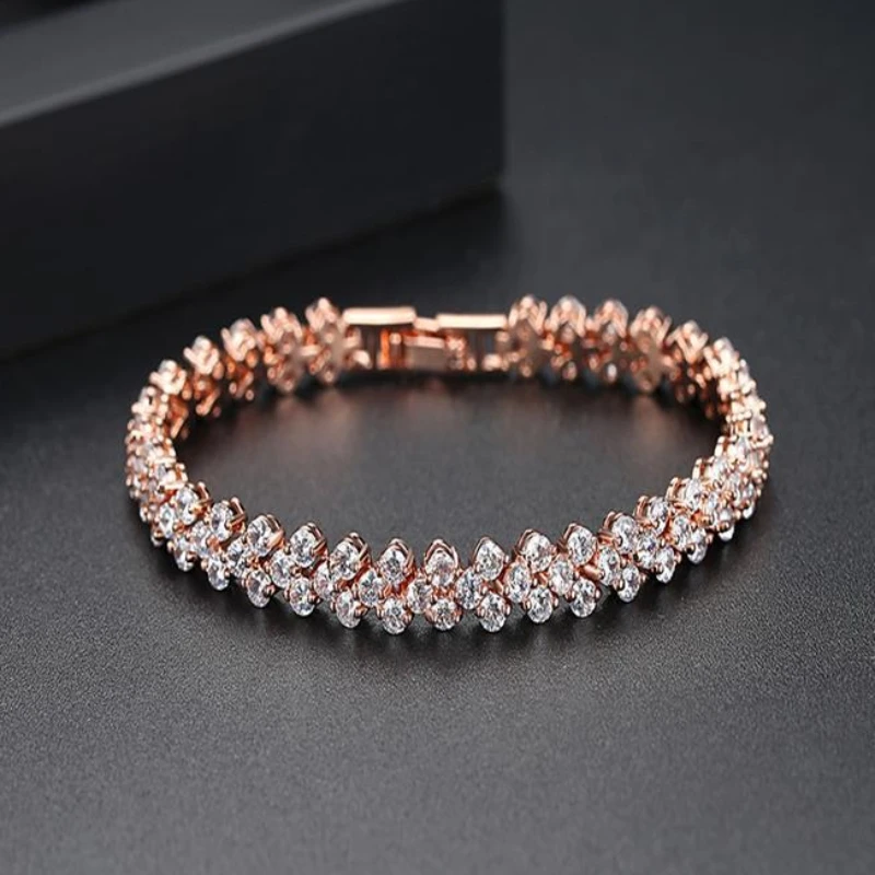 Luxury Jewelry for Women Roma Silver Color Charm Bracelet for Women Cubic Zirconia Crystal Bracelet Valentines Day Gift Wedding