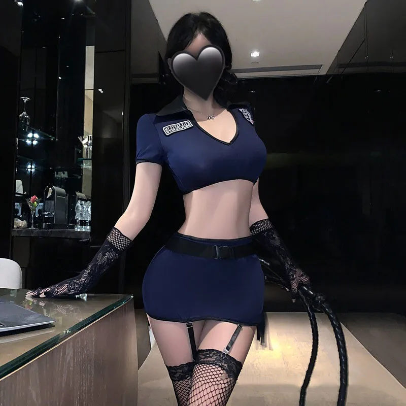 زي الشرطة المثير للعب الأدوار للنساء باللون الأزرق مكون من قطعتين زي شرطية للهالوين ملابس إغراء خيالية مثيرة لعبة الزوجين #1