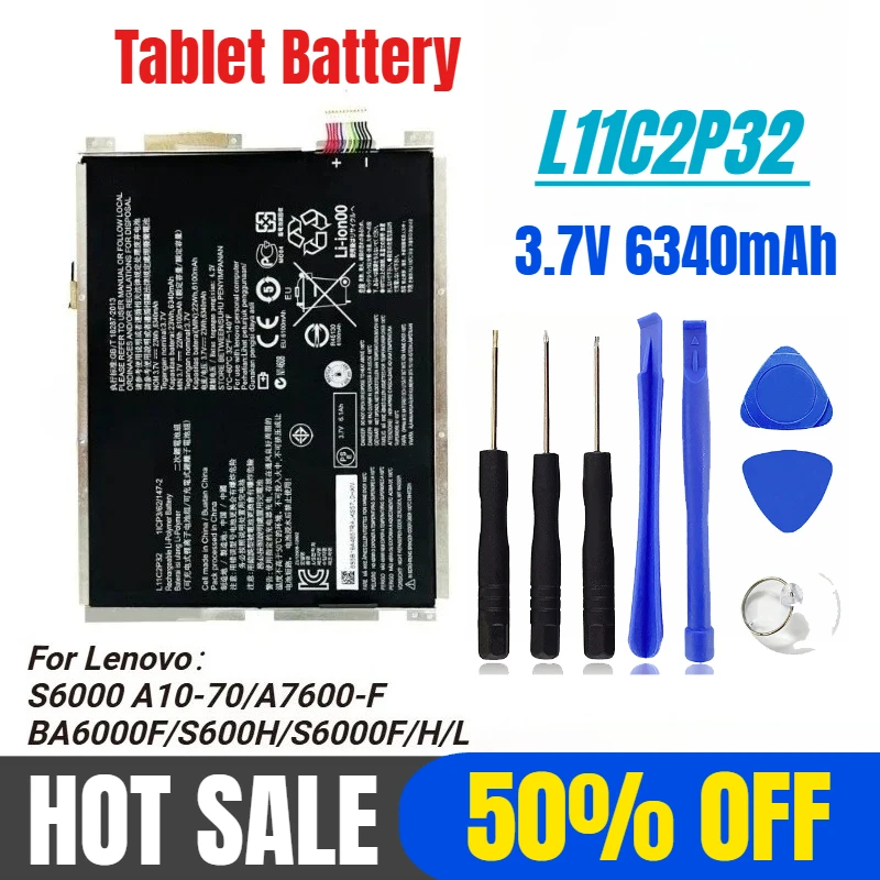 

L11C2P32 3.7V 6340mAh for Lenovo S6000-F H A7600-F/HV A10-80HC Tablet Battery