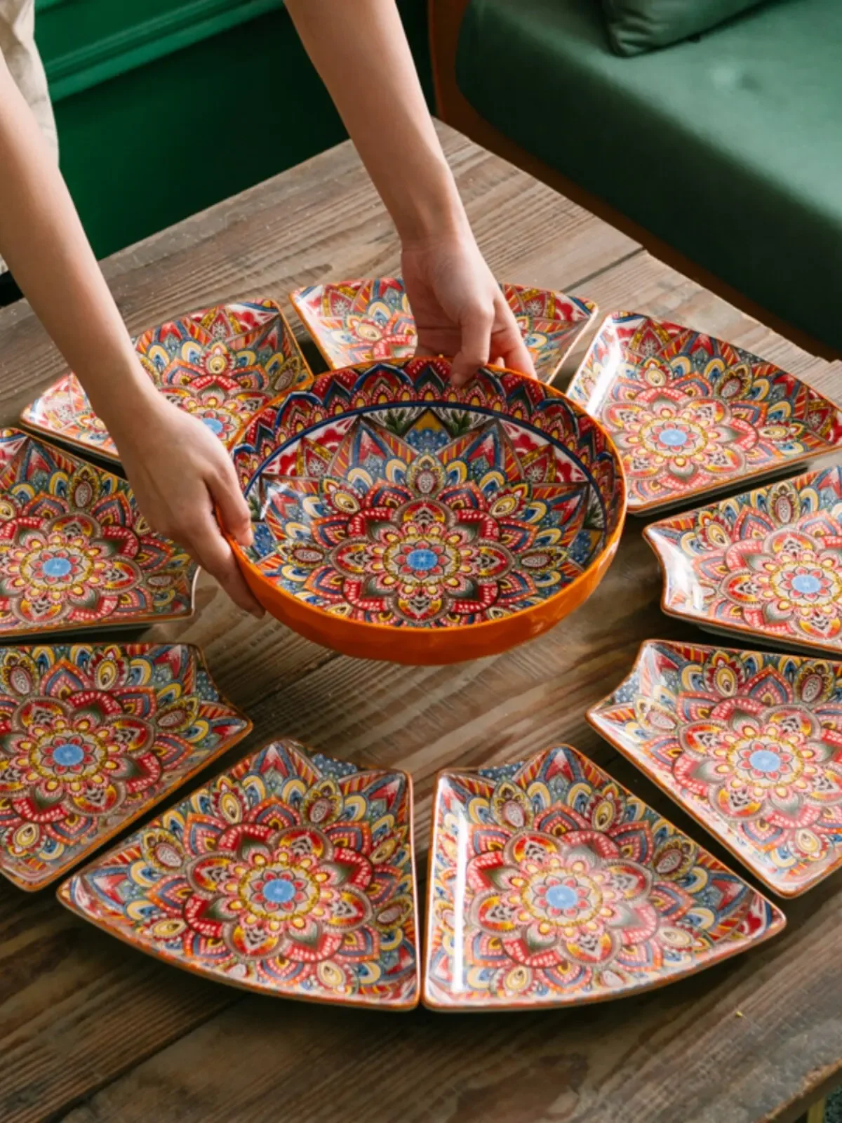 Reunion Platter Tableware Combination Set Household Vegetable Plate Chinese New Year Round Table Ceramic Plate