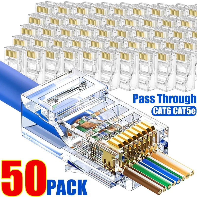 

1-50 шт. RJ45 CAT6 CAT5e сквозной разъем экранированный кристаллический конец позолоченные 8P8C обжимные сетевые модульные вилки UTP Ethernet