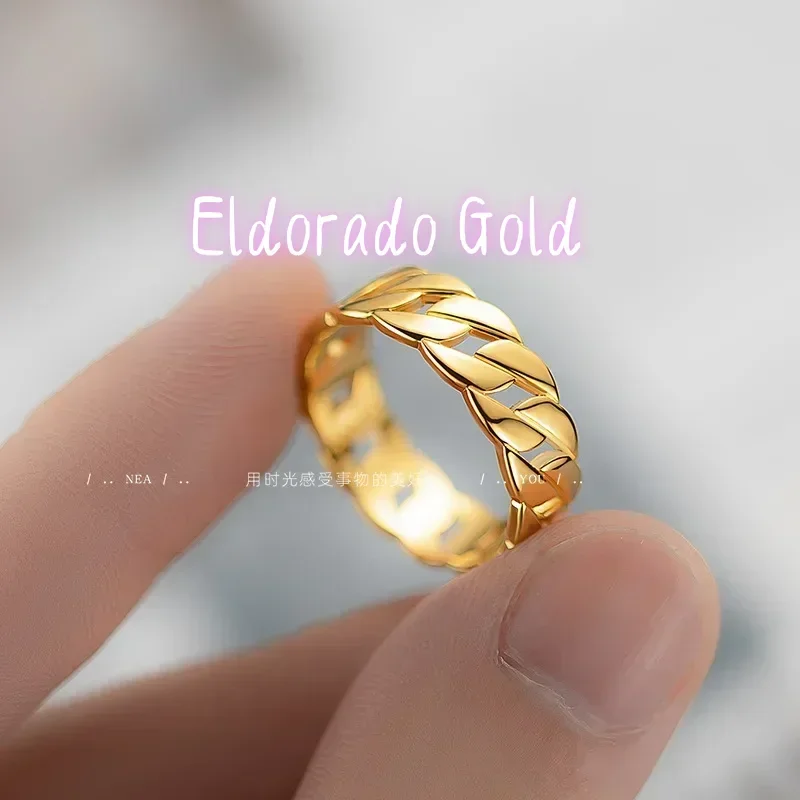 

Кольцо-цепочка Eldorado Gold из настоящего золота 9999 пробы (24K), хит продаж, модное, в стиле INS, простое, в стиле Cold Wind