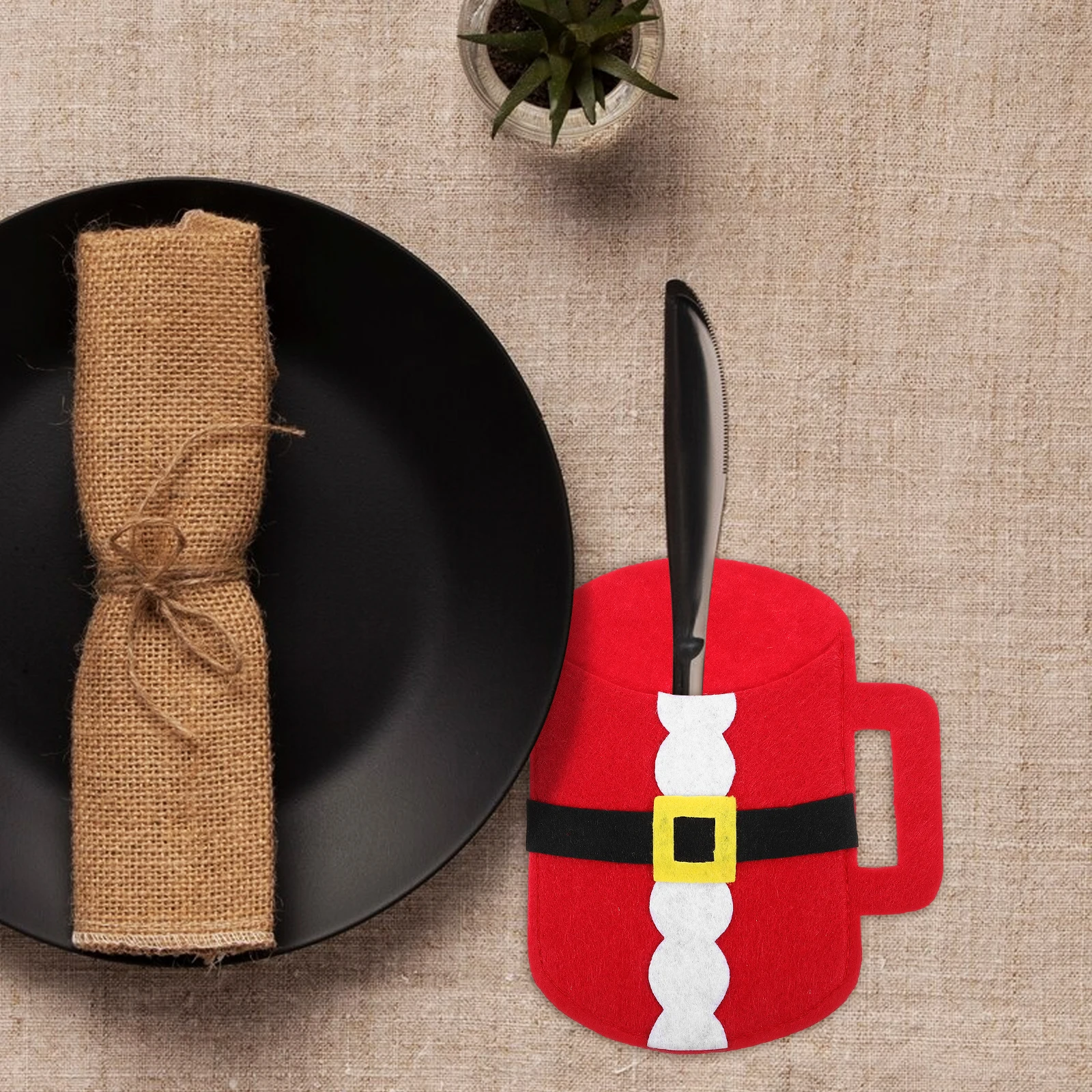 

4pcs Cutlery Bag Adorable Water Cup Shape Christmas Tableware Storage Bags Fork Spoon Holder Non Woven Fabric Portable