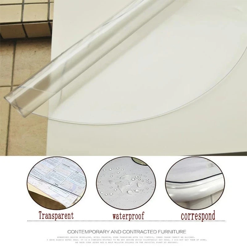 Waterproof Oilproof Round PVC Tablecloth able Cover Glass Soft Cloth Table Cover Home Kitchen Dining Room Placemat 1mm