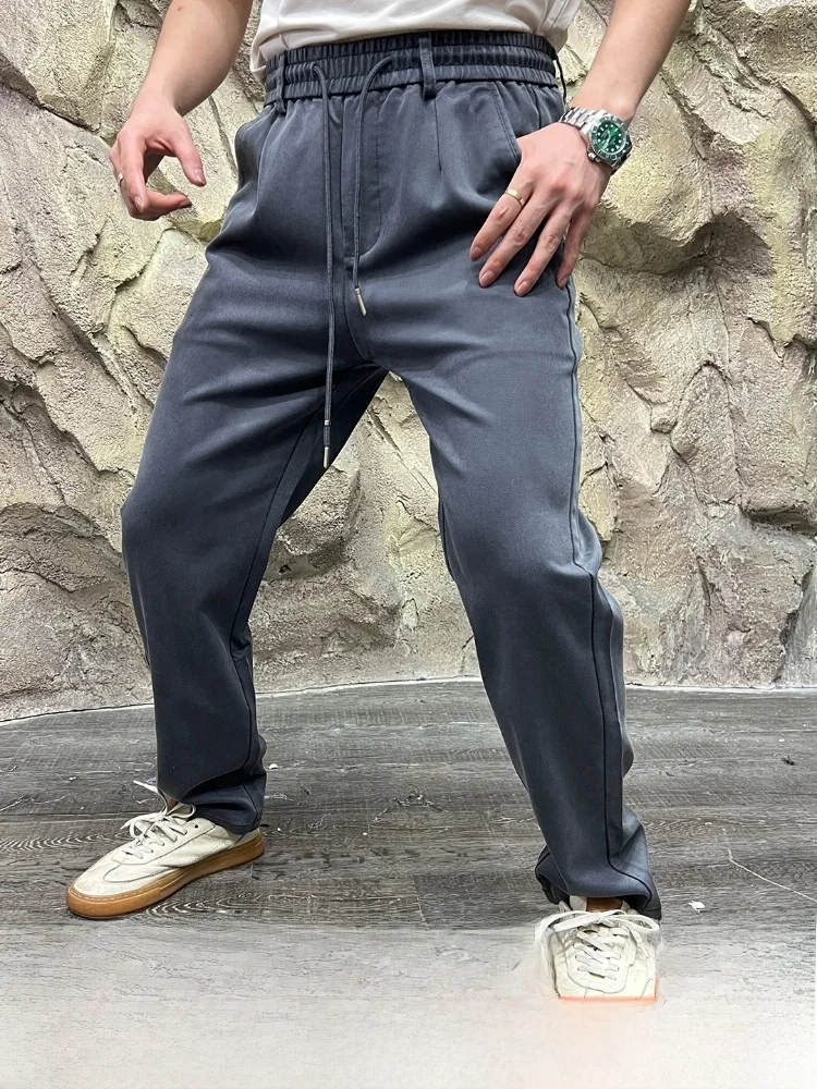 

Мужские повседневные смешанные брюки, весна-лето, эластичные драпированные брюки против морщин, повседневные прямые брюки