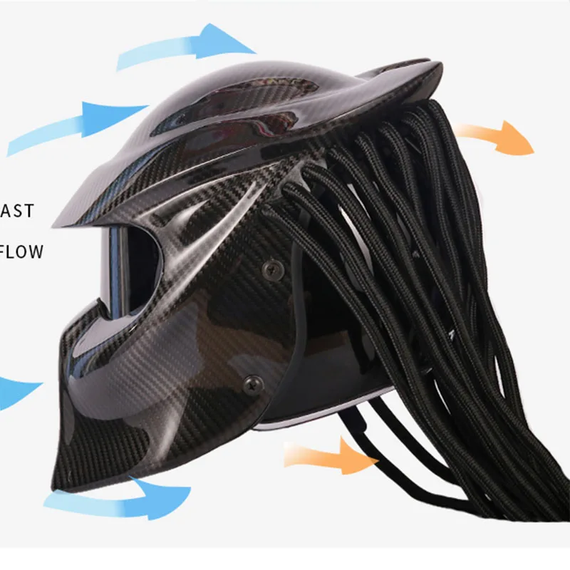 Motocicleta Capacete, Lente  Helmet Predator Clear Len Braided Ponytail Helmets Full Face Motorcycle Accessories Predator Helmet