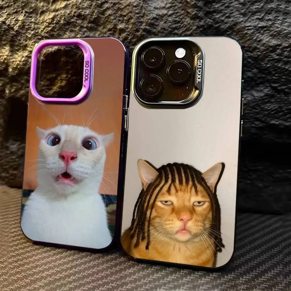 

Funny Animal Cat Phone Case For iPhone 17 16 15 14 13 12 11 Pro Max Plus Silver Matte Black Cover