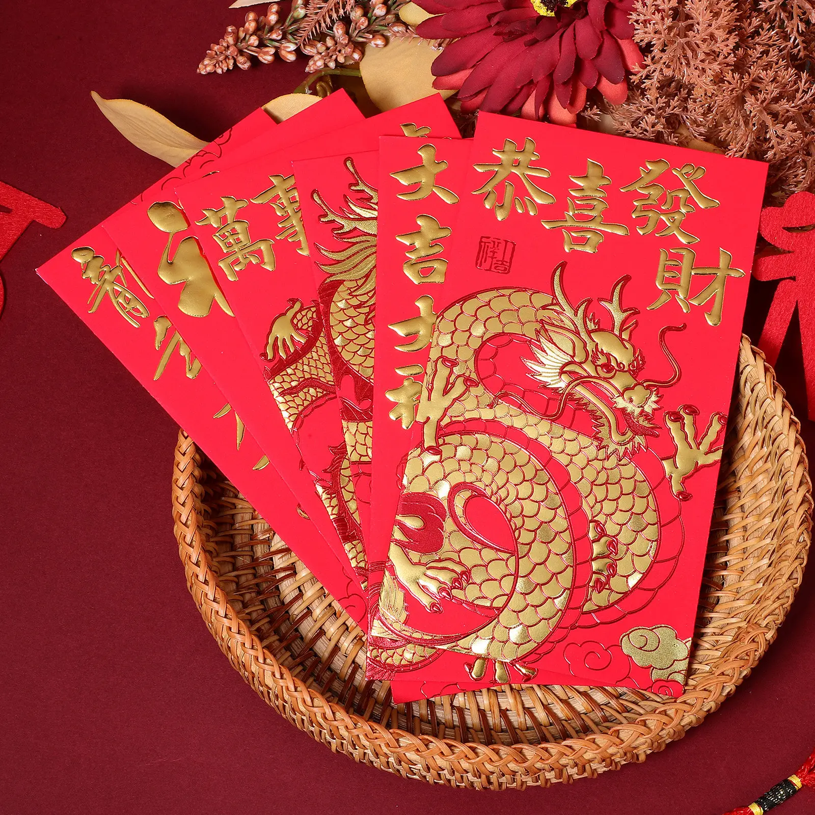 

36Pcs Red Envelopes Chinese New Year Dragon Design Lucky Money Packets Gold Foil Stamping Bright Red Festive Cash Envelopes