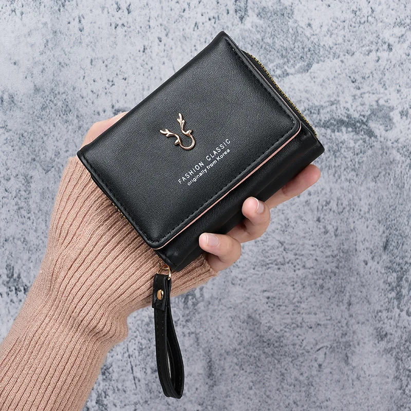 Cross border women's small wallet leather new handheld coin purse 2-in-1 zipper three fold card bag integrated storage bag