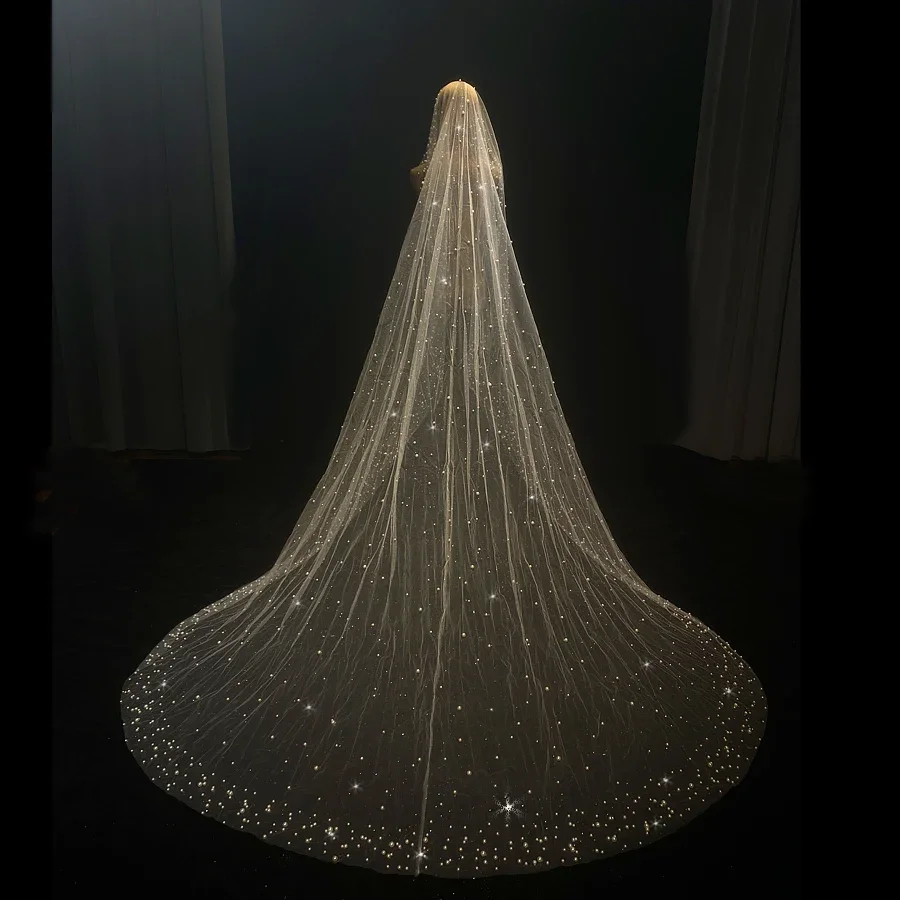 

Wedding Veil shiny Pearls Bridal Veil Wedding Accessories Champagne color