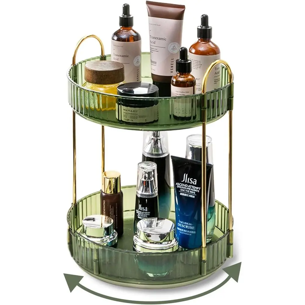 

360 Rotating Makeup Organizer or Vanity,2 Tier Large acity Skincare Organizers,Bathroom Counter Organizer, Spinning Perume Organ