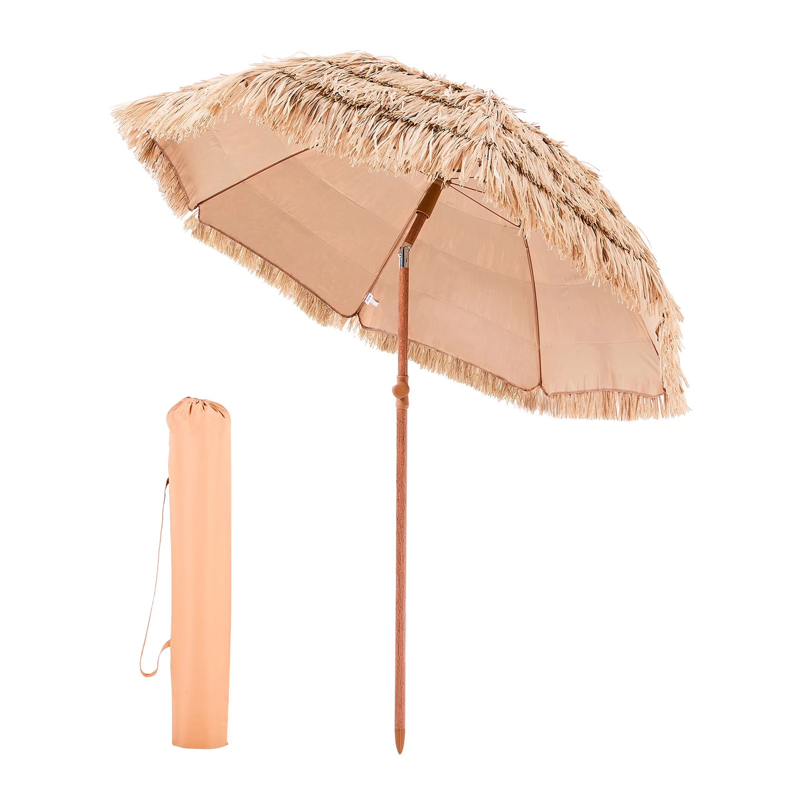 VEVOR Tiki Umbrella w/ Tilt Parasol w/ Thatch & 8 Metal Grass Pool Umbrellas to Poolside Backyard & Garden