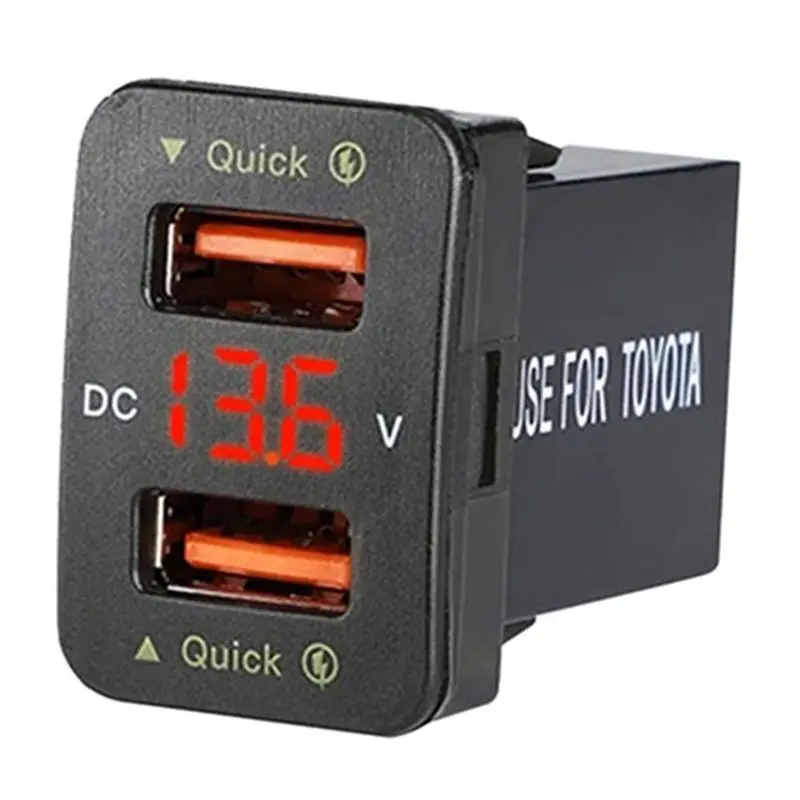 

Rare 2X 36W Fast Car QC3.0 Dual USB Fast With Red Voltage Waterproof Mobile Phone For Toyota
