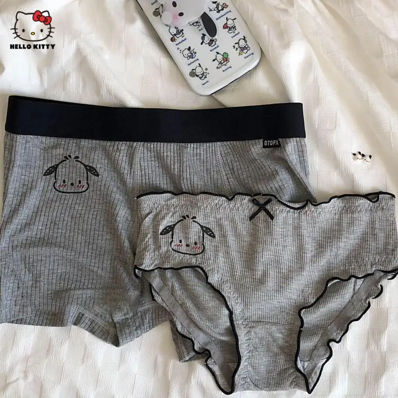 Original Sanrio Couple Panties 3Pcs Suit Cartoon Hello Kitty Cinnamoroll Mymelody Breathable Cool Women Trunks Men Boxers Gift