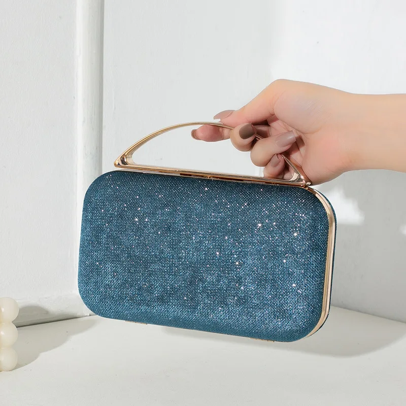 

Ladies Banquet Party Evening Bags Fashion Fine Square Metal Box Handbags for Women Wedding Prom Small Clutch Chain Shoulder Bag