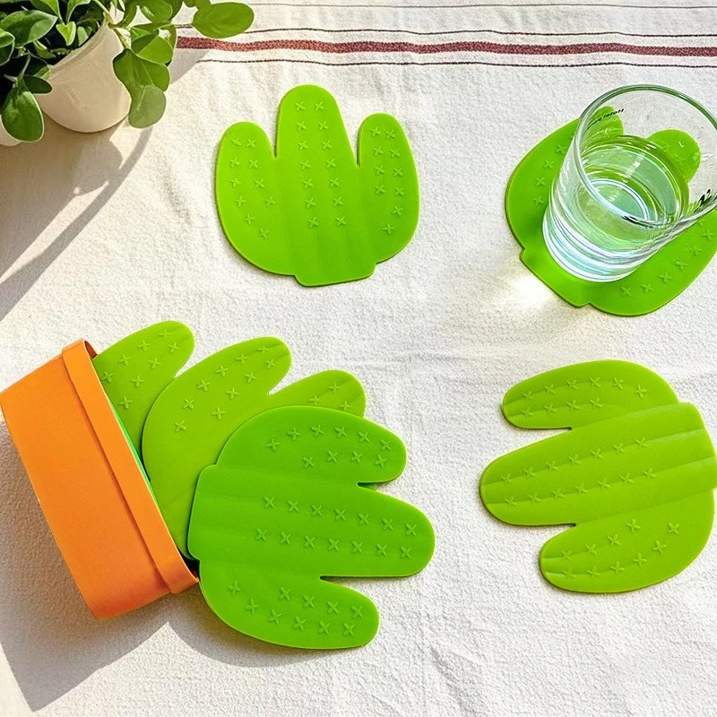 Desert Oasis Cactus 6-piece Creative Cup Mat Plant Potted Heat Insulation, Anti scalding, Anti slip Coffee Mat 2