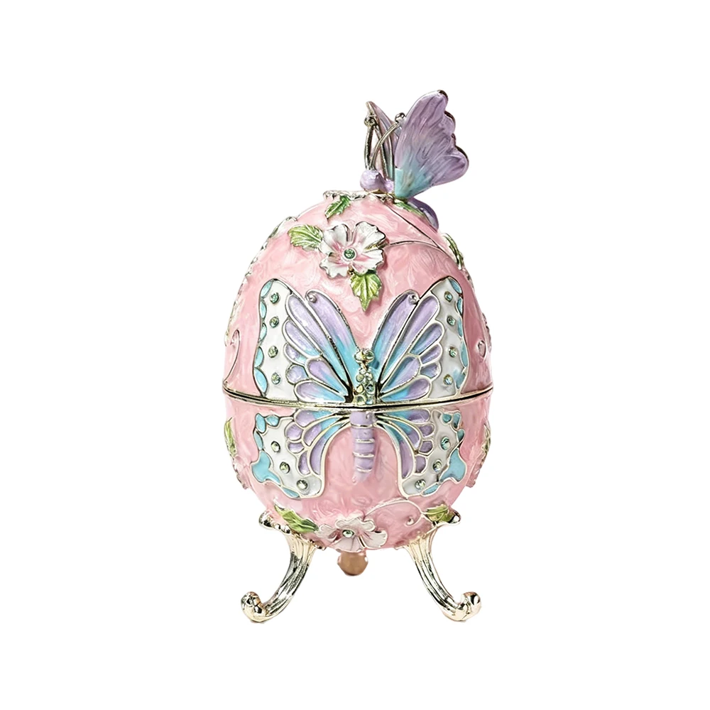 Hand Painted Enameled Faberge Egg Jewelry Box Butterfly Trinket Box with Hinged, Vintage Decorative Keepsake Box for Easter Gift