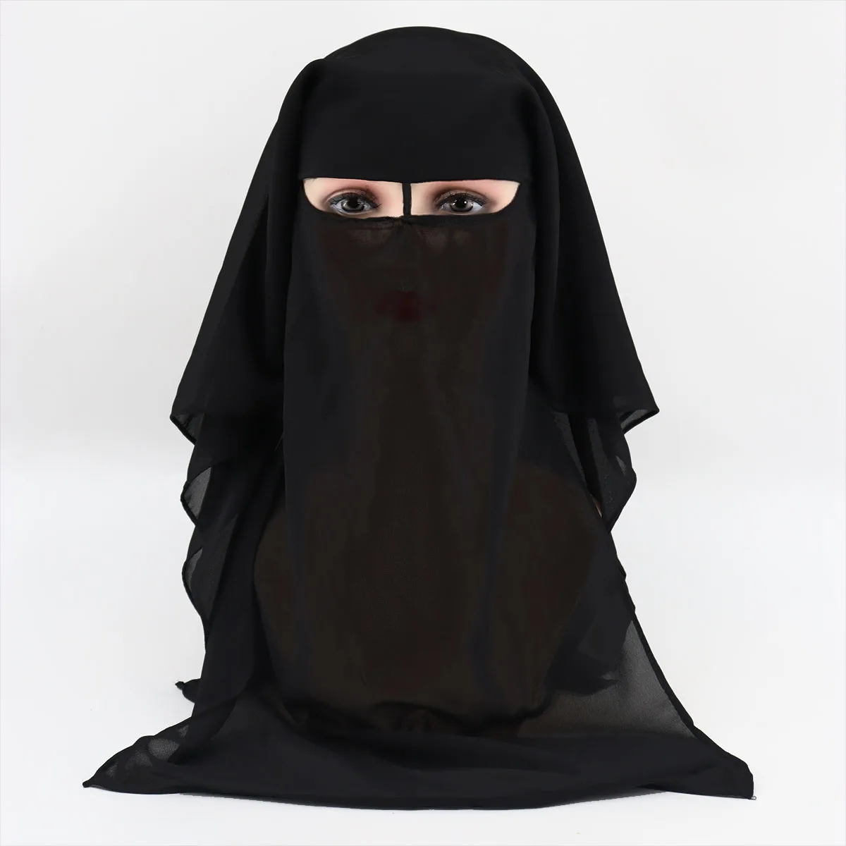 Three Layers Chiffon Niqab Tie back Face Mask Full Cover Muslim Hijab Scarf Headscarf Turban Cap Bonnet