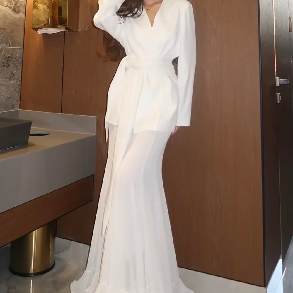 Классические простые вечерние платья русалки с v-образным вырезом и длинными рукавами, вечерние платья для дня рождения, выпускного вечера по индивидуальному заказу