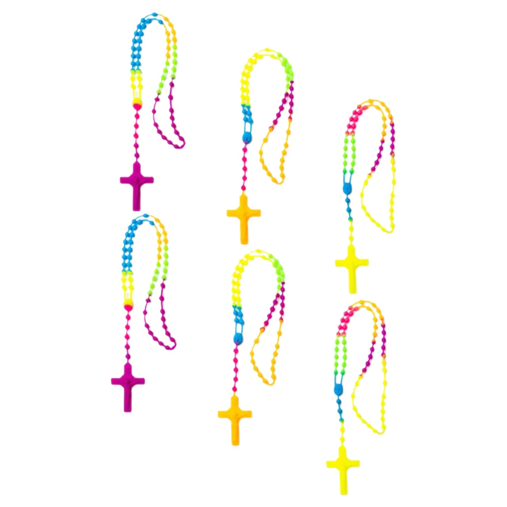 6 Pcs Catholic Crucifix Necklace Rosary Beads Girls' Stylish Pendant Jewelry for Daily Wear Crucifix Crosses Necklaces Catholic