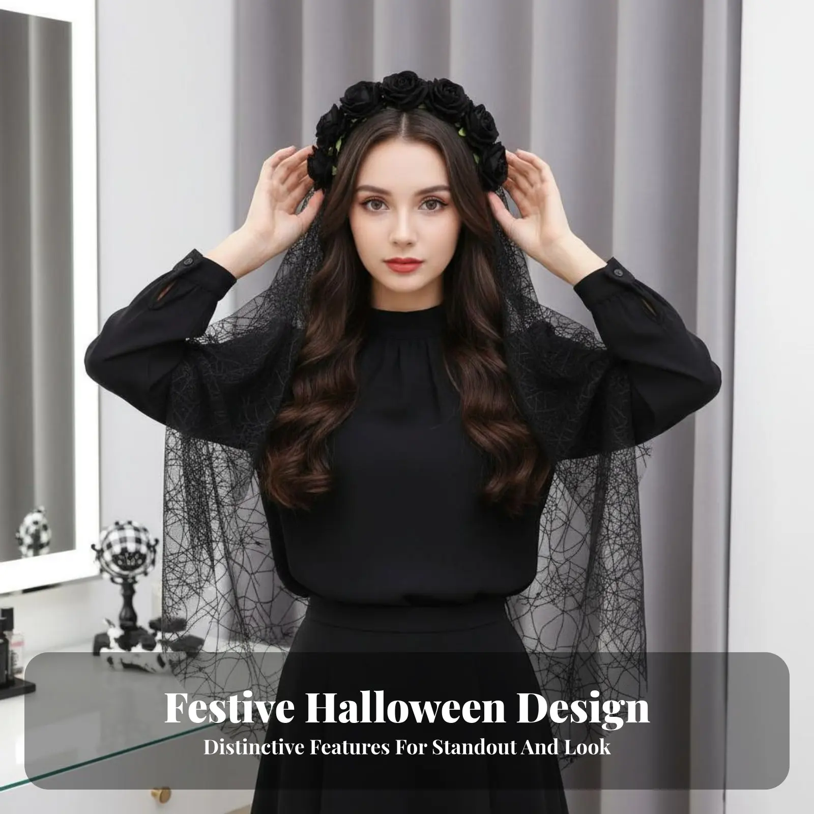 

Floral Mesh Craniumband Dark Romantic and Aesthetic Craniumdress Lightweight for Women, Girls, Halloween, Cosplay Gatherings